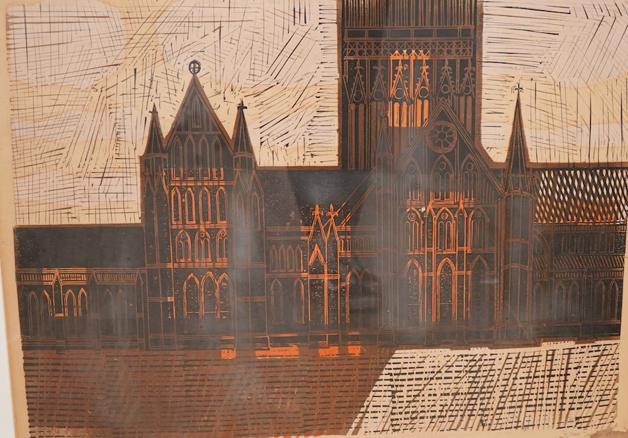 Robert Tavener (1920-2004), ‘Salisbury Cathedral (No.5)’, signed and dated '67 in pencil, limited edition 22/50, lithograph, 52 x 70cm
